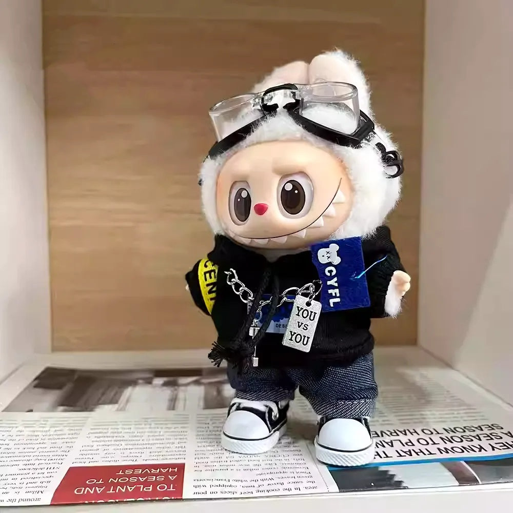Bubu Monsters clothes sweatshirt first and second generation doll clothes Labubu pilot vinyl trendy cool clothes five-piece set