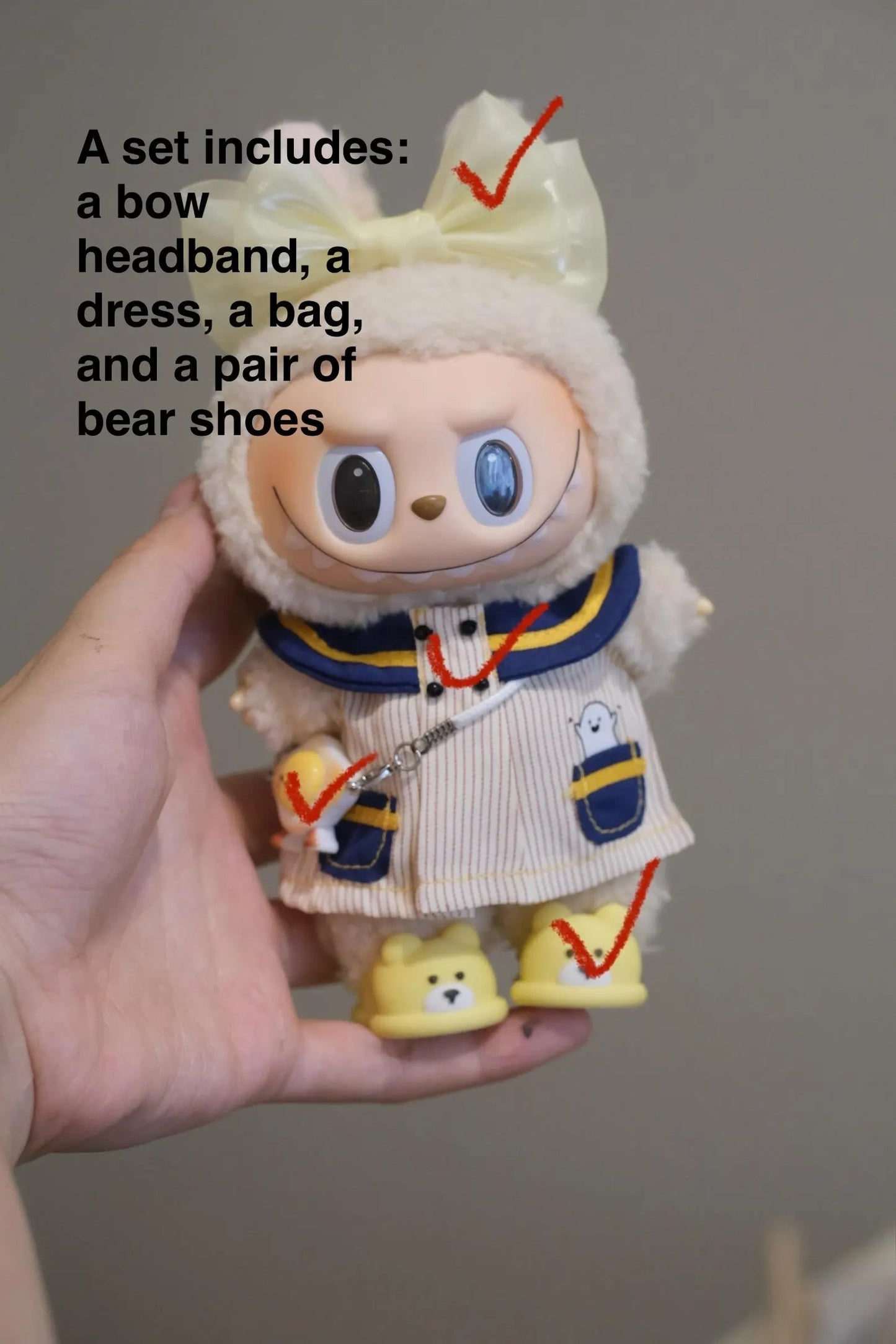 Bubu Monsters Doll clothes, Bubu Four Pieces Set with shoes, Bubu girl clothes, Bubu dress, Bubu shoes, Bubu accessories,17cm BBubu clothes