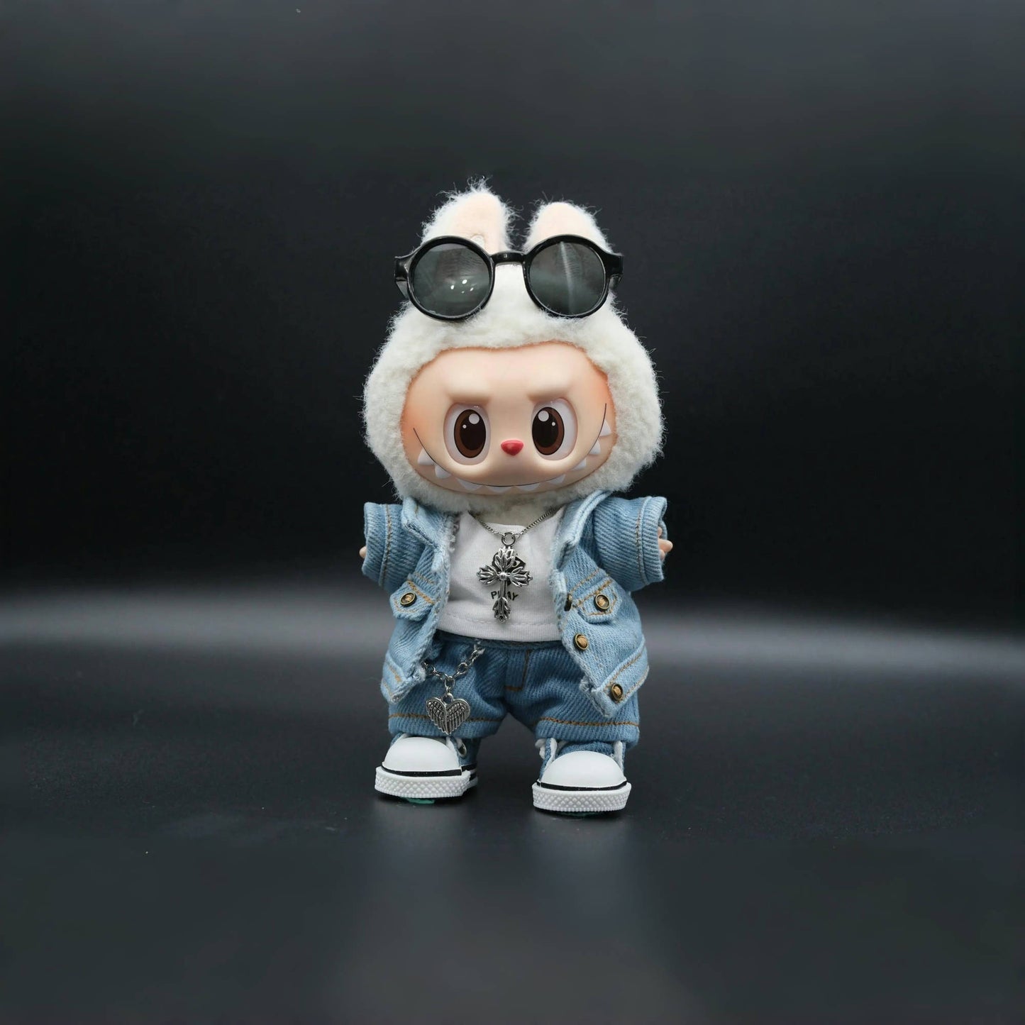 Bubu Monsters Clothes (doll not included) | Lafufu Outfit | Light Blue Denim Outfit – jacket, jeans, vest, shoes, necklace, sunglasses