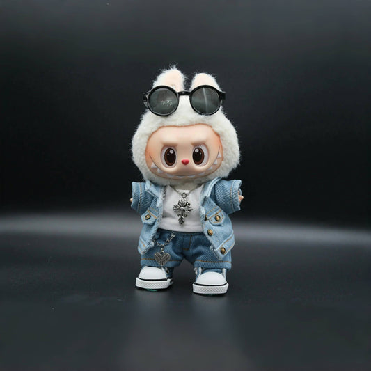 Bubu Monsters Clothes (doll not included) | Lafufu Outfit | Light Blue Denim Outfit – jacket, jeans, vest, shoes, necklace, sunglasses