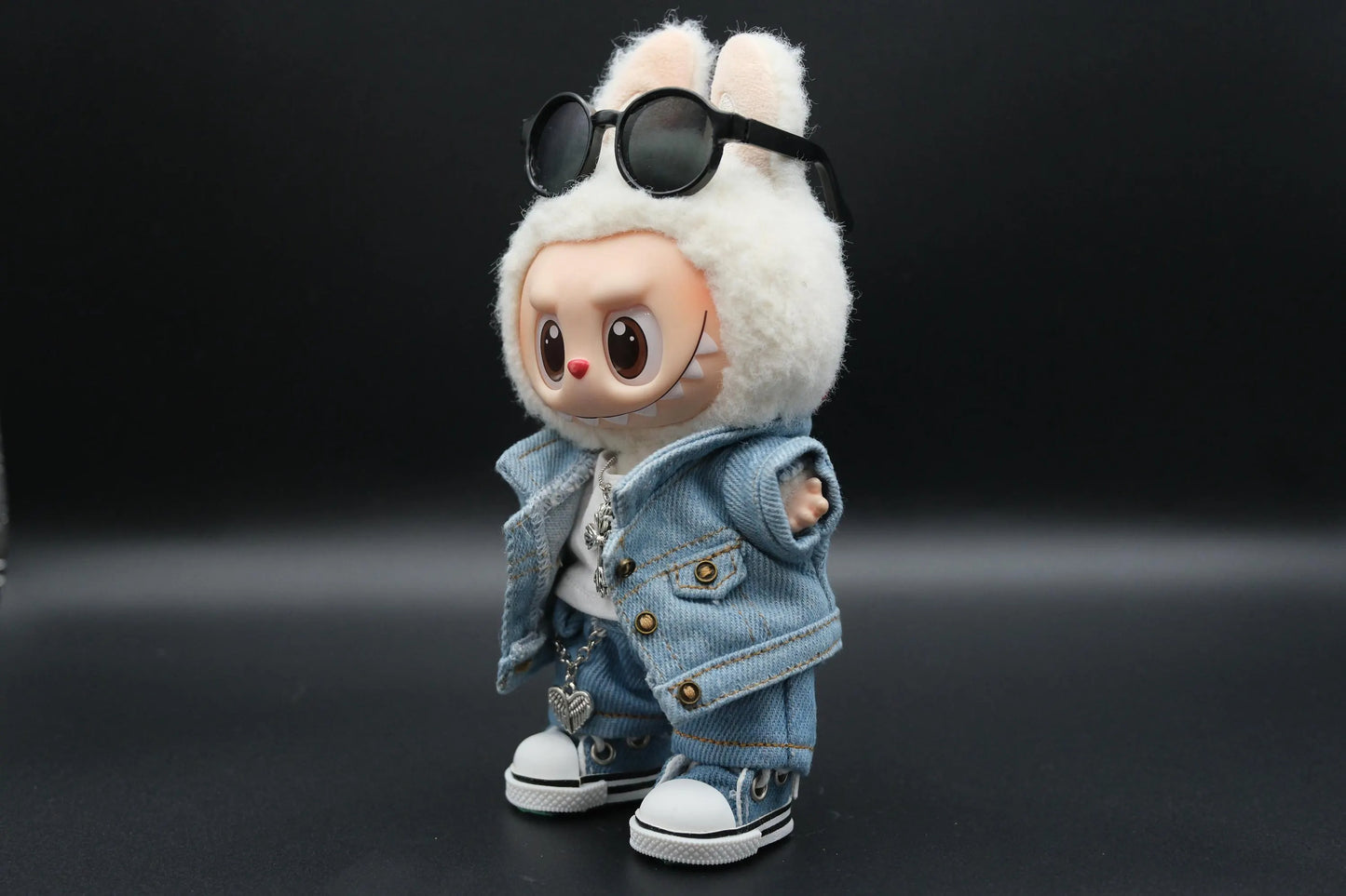 Bubu Monsters Clothes (doll not included) | Lafufu Outfit | Light Blue Denim Outfit – jacket, jeans, vest, shoes, necklace, sunglasses