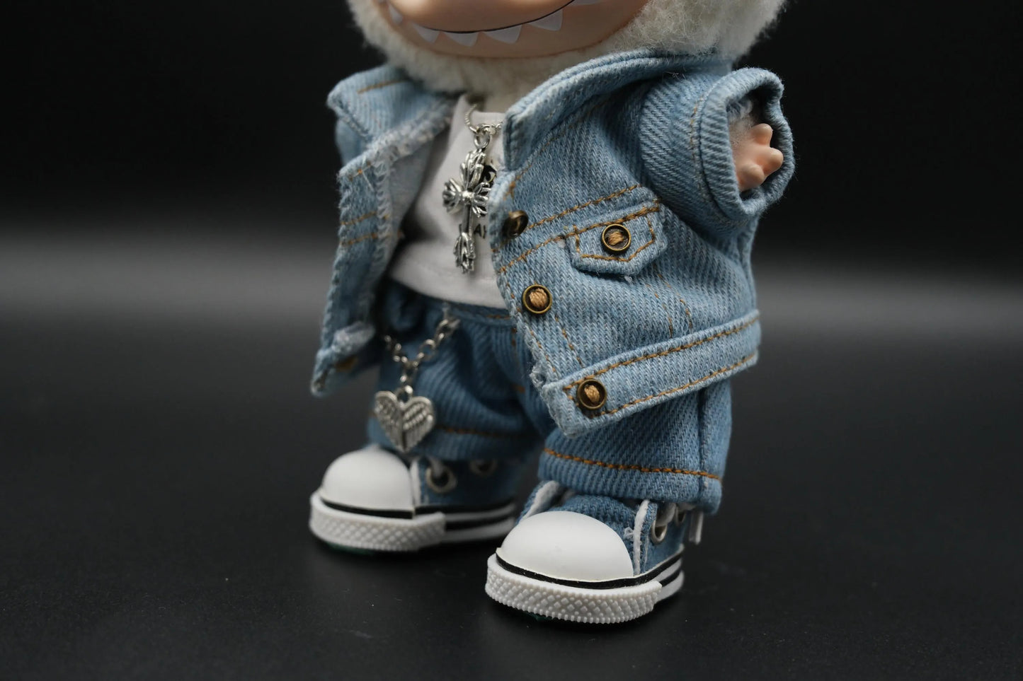 Bubu Monsters Clothes (doll not included) | Lafufu Outfit | Light Blue Denim Outfit – jacket, jeans, vest, shoes, necklace, sunglasses