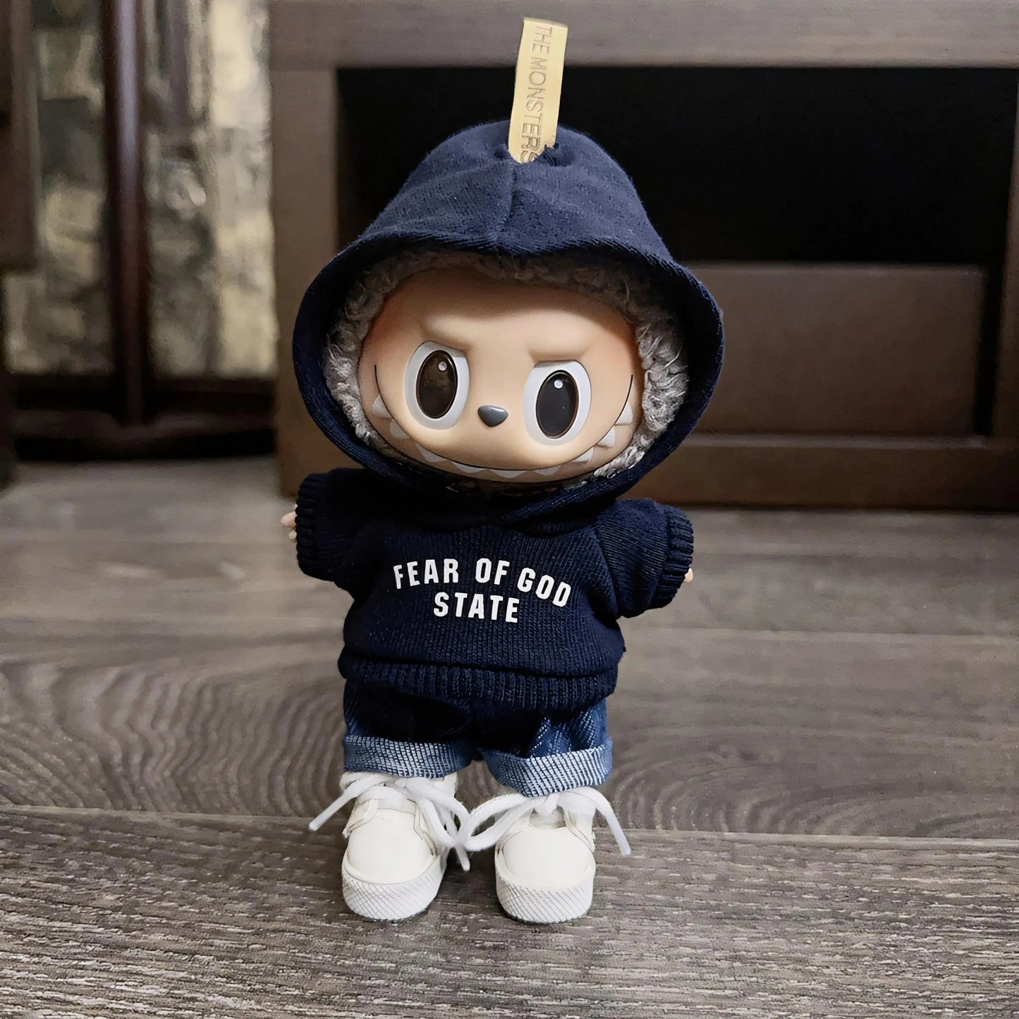 Bubu Monsters Doll Clothes Streetwear Hoodie Set with Denim Jeans and Sneakers Lafufu Outfit Urban Style (Doll Not Included)