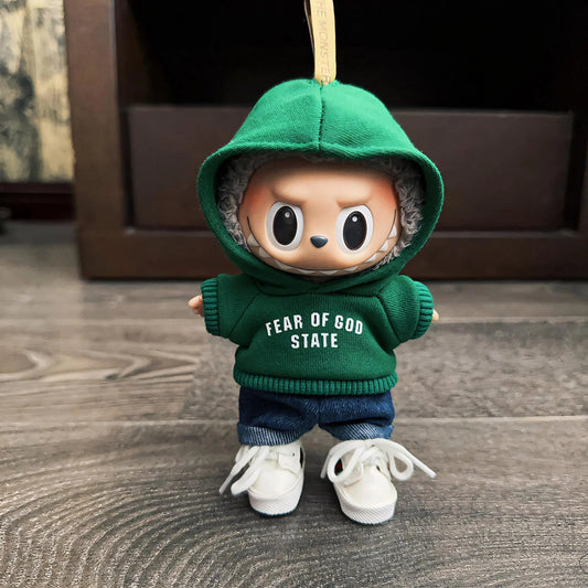 Bubu Monsters Doll Clothes Streetwear Hoodie Set with Denim Jeans and Sneakers Lafufu Outfit Urban Style (Doll Not Included)