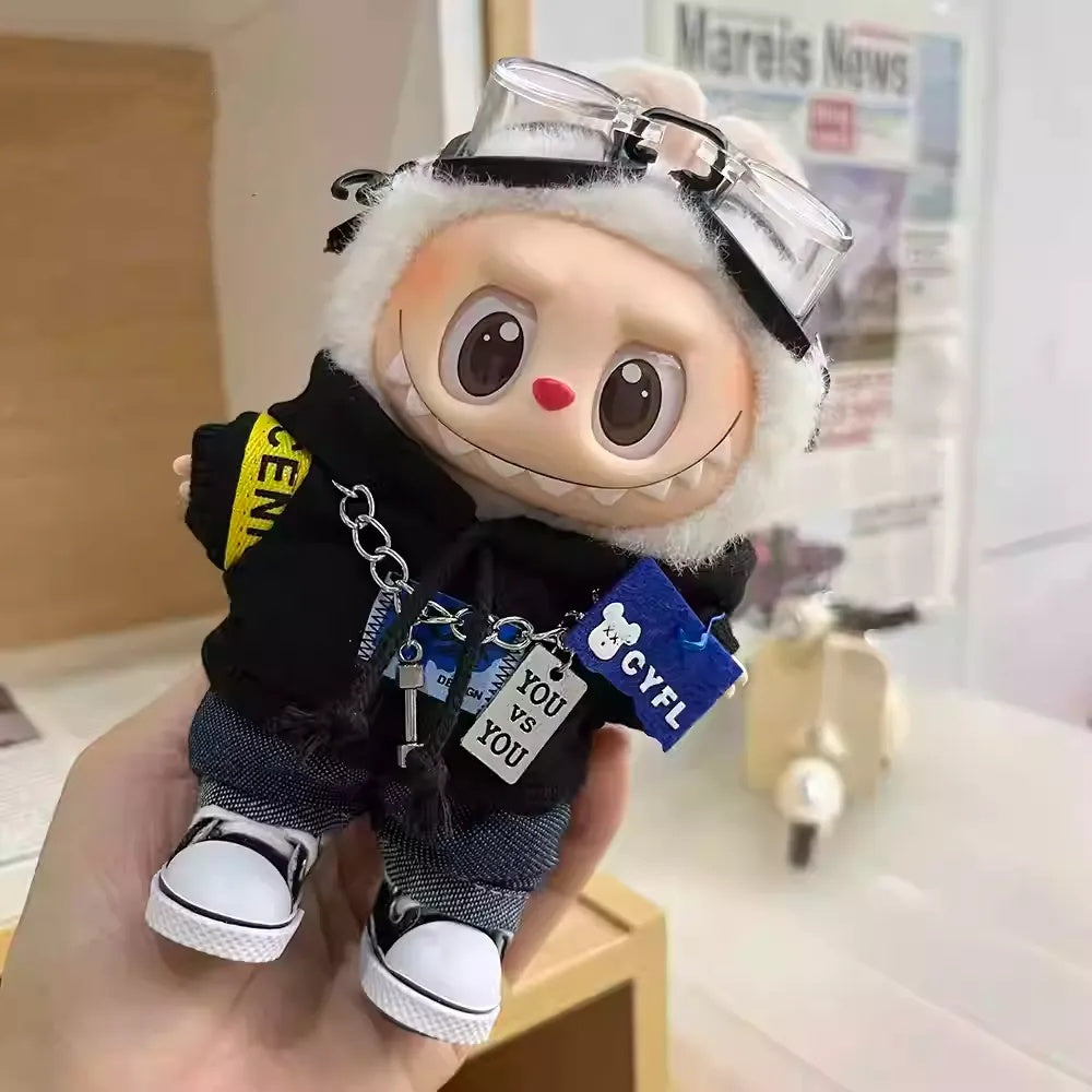 Bubu Monsters clothes sweatshirt first and second generation doll clothes Labubu pilot vinyl trendy cool clothes five-piece set
