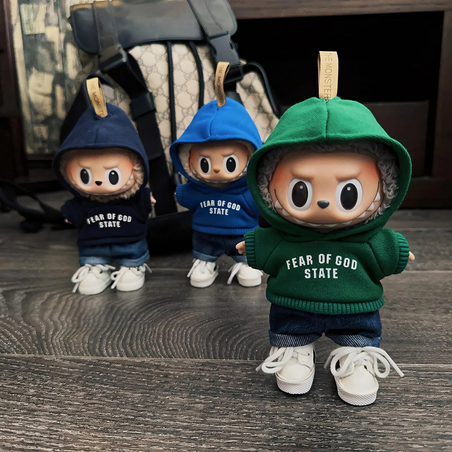 Bubu Monsters Doll Clothes Streetwear Hoodie Set with Denim Jeans and Sneakers Lafufu Outfit Urban Style (Doll Not Included)